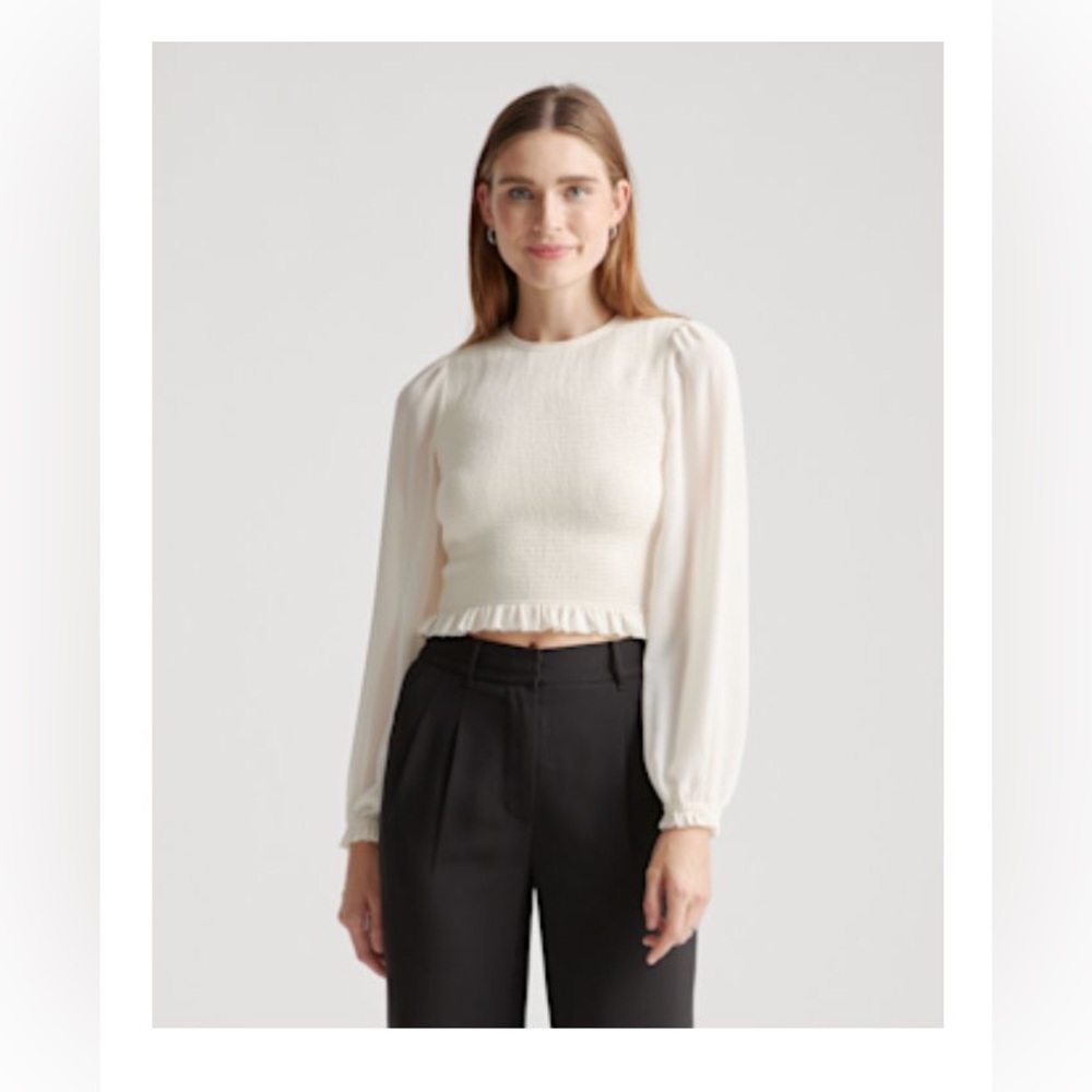 Quince chiffon cropped smocked blouse medium